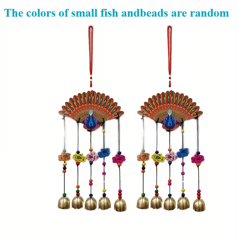 Double-Sided Painted Wooden Peacock Wind Chimes, Living Room And Study Decoration Wind Chimes/ Garden Terrace Porch Diwali gift Holiday Gifts/ Outdoor Decorations/ Travel Souvenir Pendants/ Door Bells New Year'S Gifts