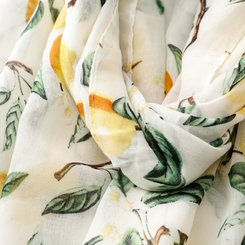 Lemon Tree Scarf - Soft Breathable Polyester Shawl Suitable for, Beach Vacations & Casual Outfits - Lightweight Lemon Tree Print, /Korean Style Accessory (Plant)