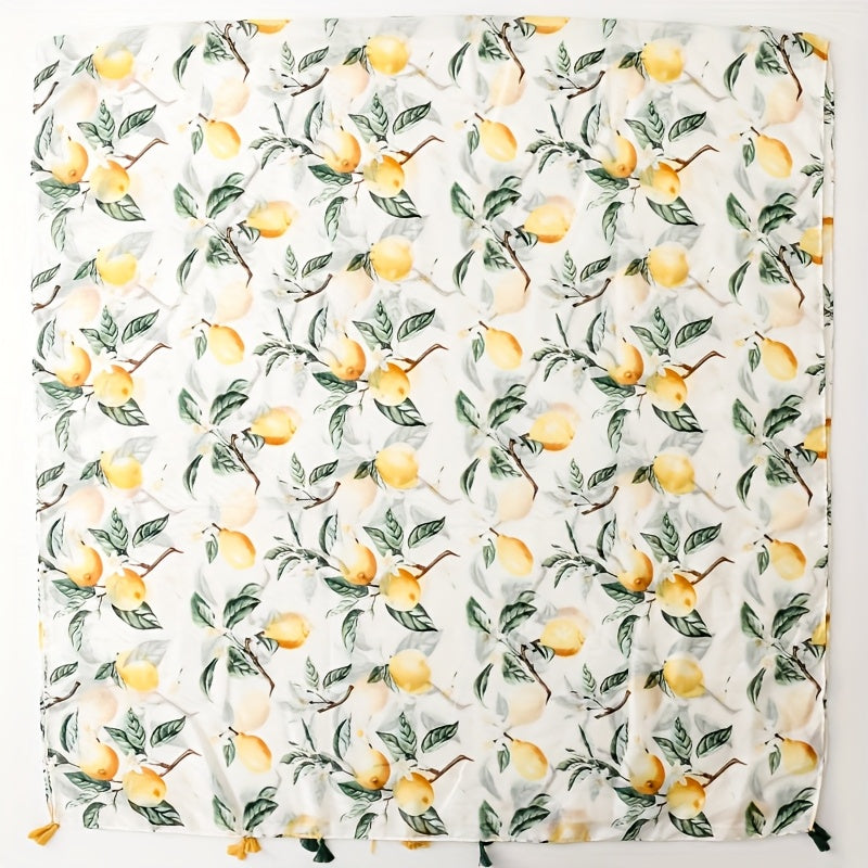 Lemon Tree Scarf - Soft Breathable Polyester Shawl Suitable for, Beach Vacations & Casual Outfits - Lightweight Lemon Tree Print, /Korean Style Accessory (Plant)