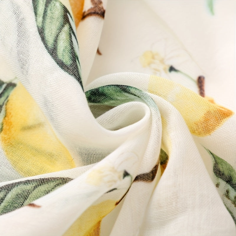 Lemon Tree Scarf - Soft Breathable Polyester Shawl Suitable for, Beach Vacations & Casual Outfits - Lightweight Lemon Tree Print, /Korean Style Accessory (Plant)