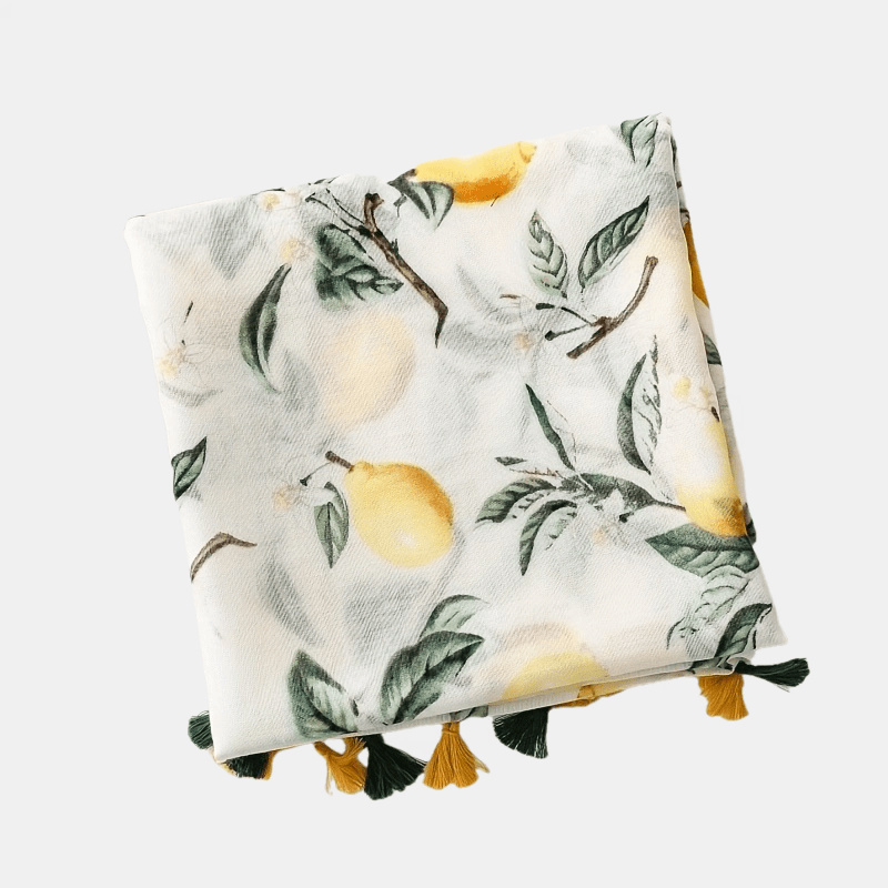 Lemon Tree Scarf - Soft Breathable Polyester Shawl Suitable for, Beach Vacations & Casual Outfits - Lightweight Lemon Tree Print, /Korean Style Accessory (Plant)