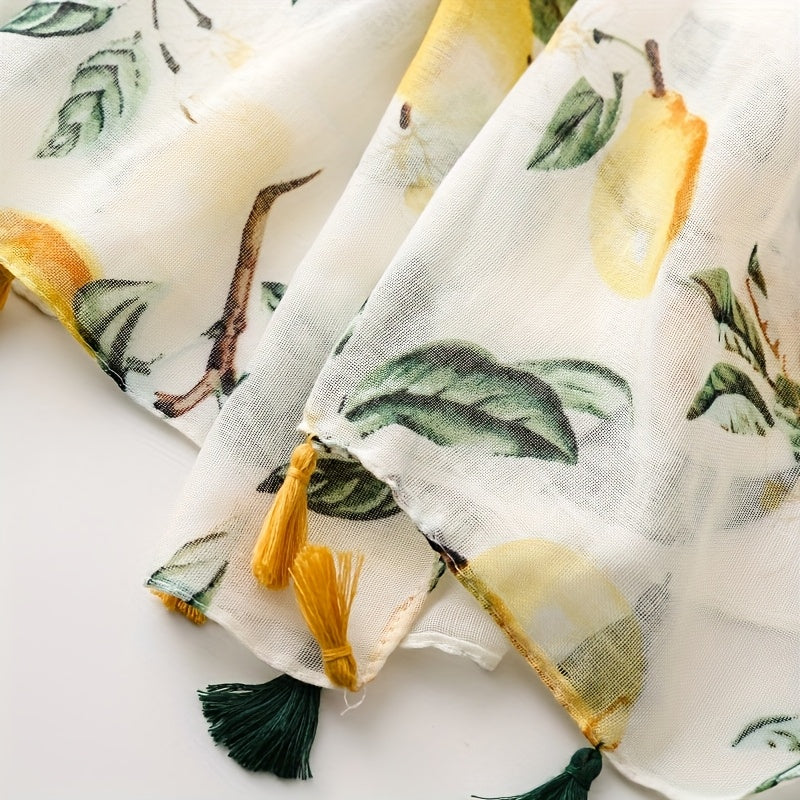 Lemon Tree Scarf - Soft Breathable Polyester Shawl Suitable for, Beach Vacations & Casual Outfits - Lightweight Lemon Tree Print, /Korean Style Accessory (Plant)