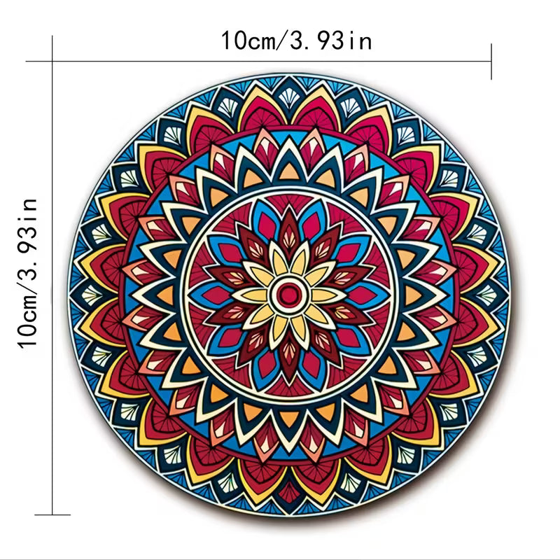 Wooden Mandala Coasters Set, 10cm x 10cm, Hand Wash Only, Ideal for Home, Office and Bar Use, Suitable for All Occasions 8 pcs