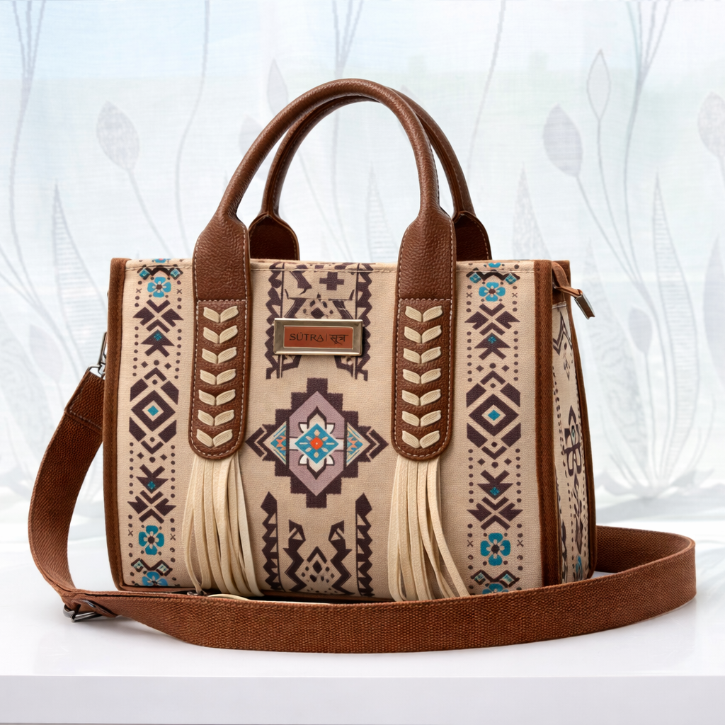 Boho Tote Bag Women | Aztec Canvas Handbag | Ethnic indian Shoulder Bag | Western Fringe Purse | Everyday Stylish Tote