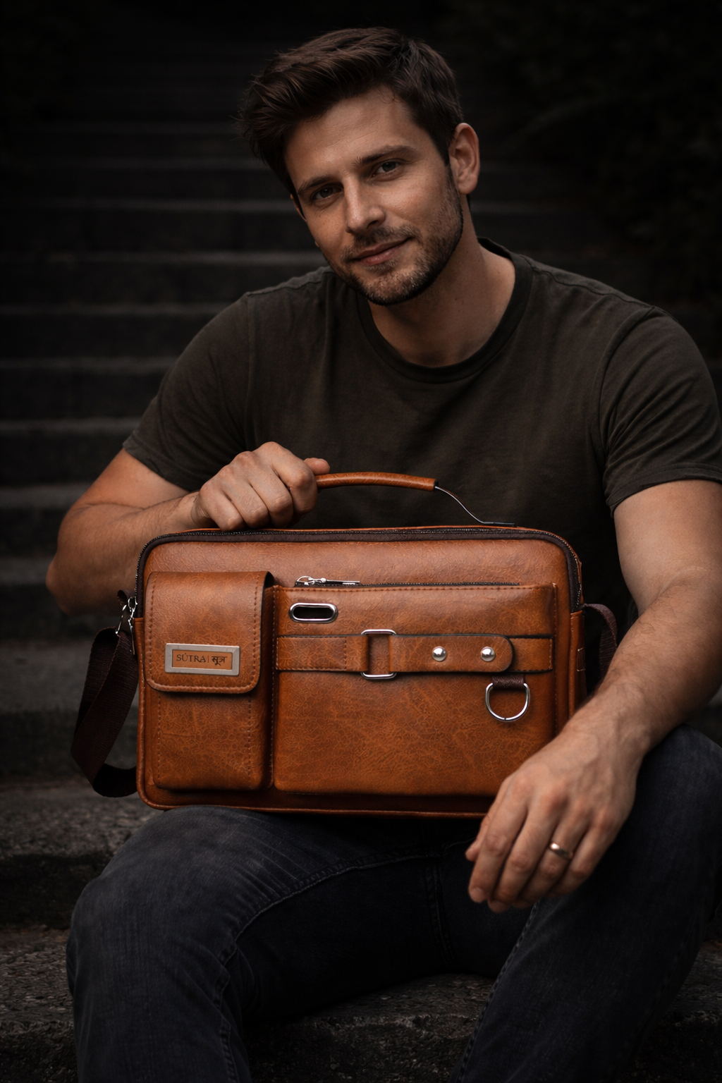 SŪTRA I सूत्र Men's Lightweight Briefcase Bag - Adjustable Strap Single - office use