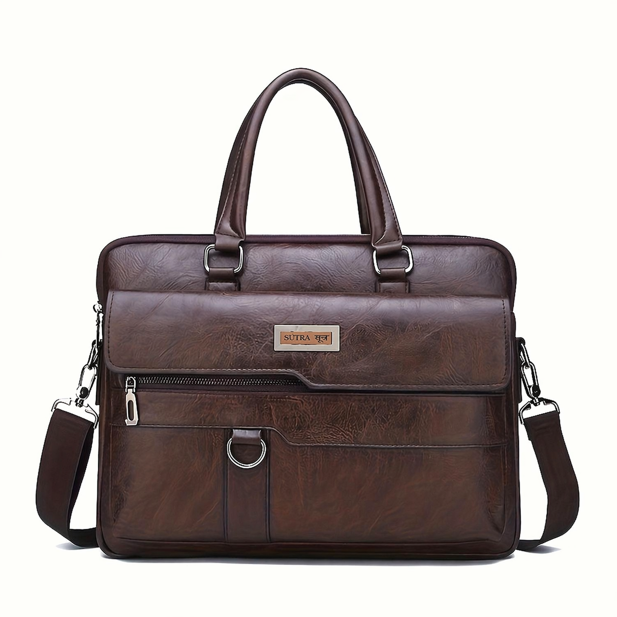 SŪTRA I सूत्र  Men's Vintage Brown Business Briefcase - Adjustable Shoulder Strap, Multiple Compartments, Zippered File Folder Laptop and Tablet Messenger Bag, Suitable for 14-inch Laptops, Men's Crossbody Bag, Perfect for Work Travel, Office Ready