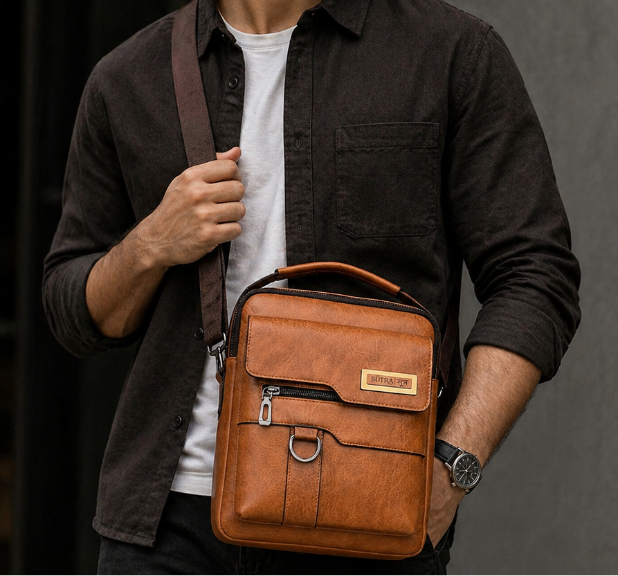 SŪTRA I सूत्र  Men's Shoulder Bag Square, Handbags , Retro Vertical Hand Business Casual Bags