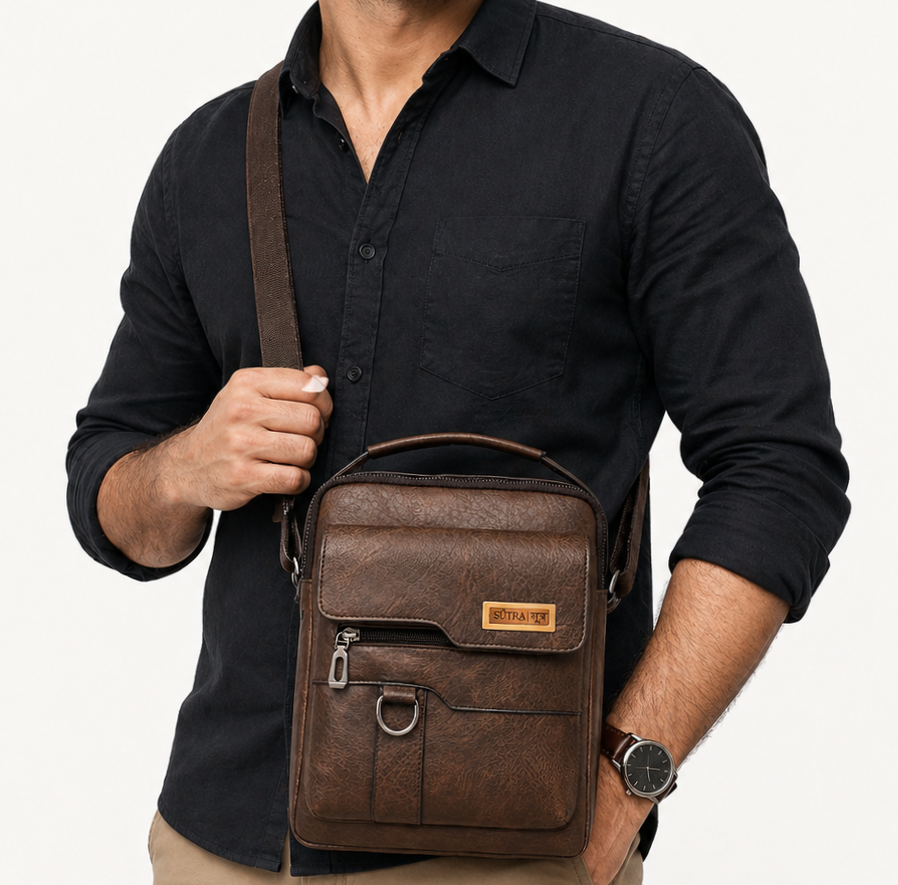 SŪTRA I सूत्र  Men's Shoulder Bag Square, Handbags , Retro Vertical Hand Business Casual Bags