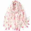 Fresh Linen Feel Scarf New Style Elegant Small for Women Pink Floral Decoration Handmade Tassel Scarf Gauze Shawl