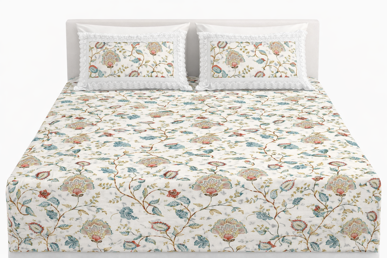 Premium Anokhi Nature Cotton Fitted Bedsheet Set – 108x108Inch (274x274 cm) Handcrafted Block Print | Includes 2 Pillow Covers