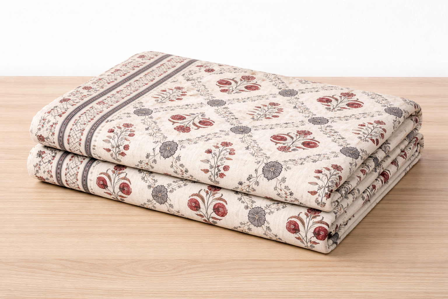 Premium Azrakh Nature Cotton Fitted Bedsheet Set – 110x110 Inch (280x280 cm) Handcrafted Block Print | Includes 2 Pillow Covers