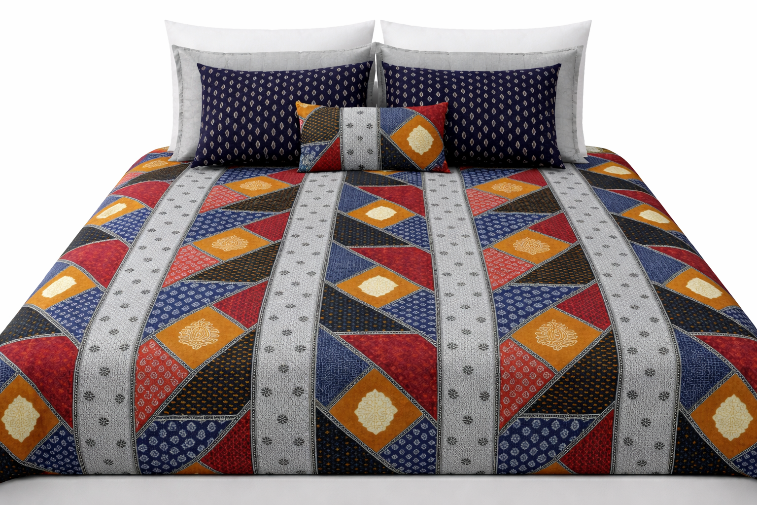 Premium Azrakh Cotton Fitted Bedsheet Set – 108x108 Inch (274x274 cm) | Handcrafted Block Print | Includes 2 Pillow Covers