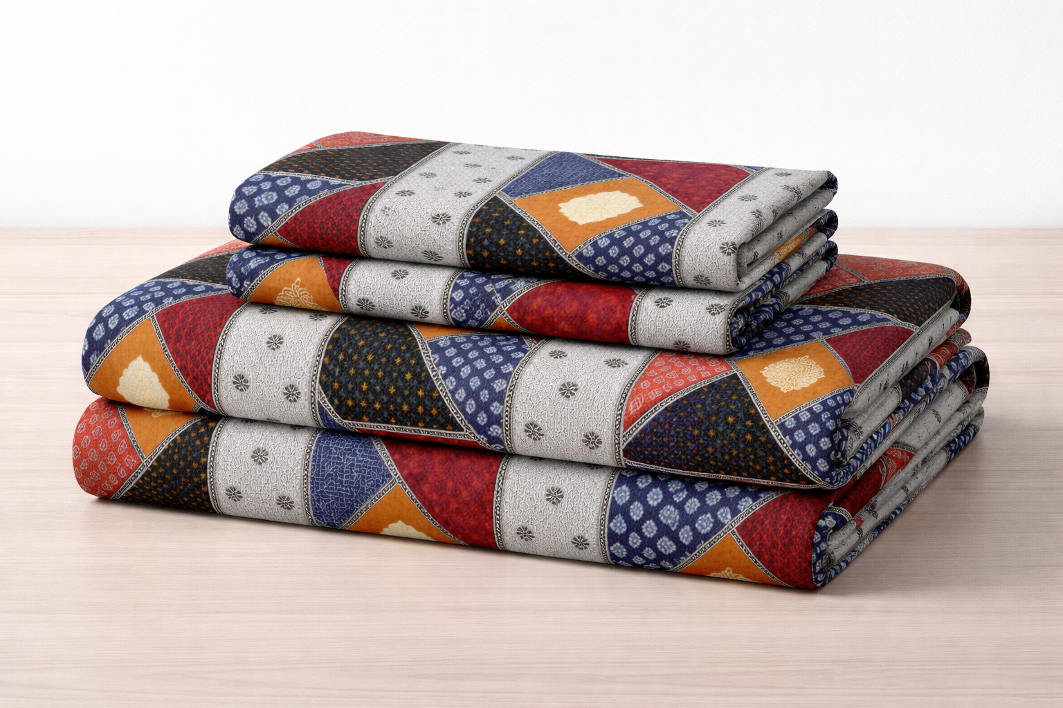 Premium Azrakh Cotton Fitted Bedsheet Set – 108x108 Inch (274x274 cm) | Handcrafted Block Print | Includes 2 Pillow Covers