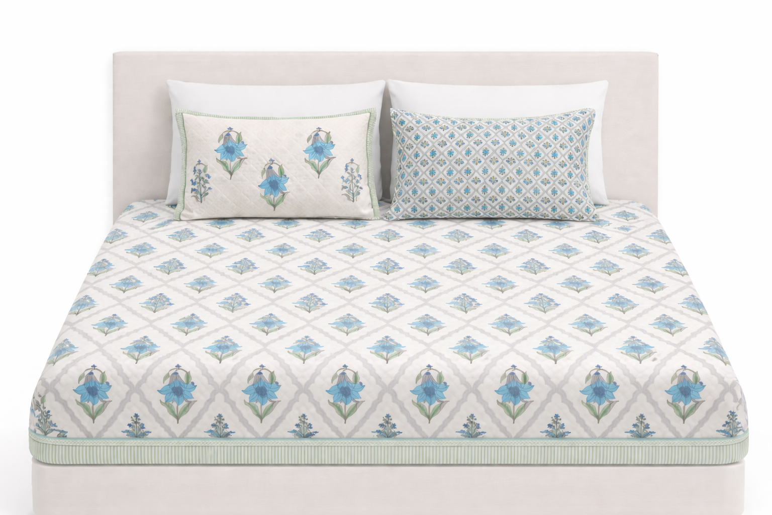 Premium Hastkala Cotton Fitted Bedsheet Set – 110x110 Inch (280x280 cm) | Handcrafted Block Print | Includes 2 Pillow Covers