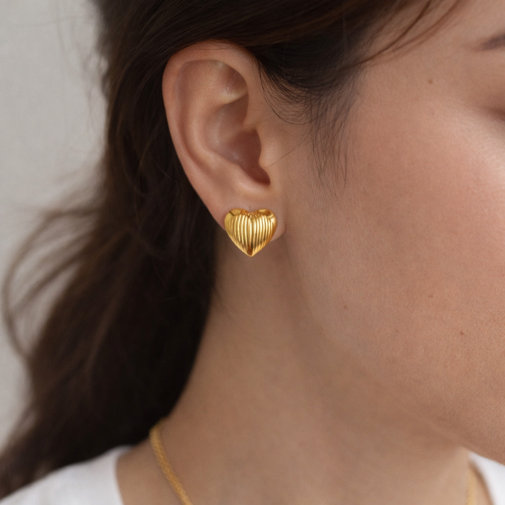 Women's Stainless Steel Oil Pressure Earrings Geometric Pattern Irregular Surface Relief Vintage Design High-End Feeling