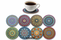 Wooden Mandala Coasters Set, 10cm x 10cm, Hand Wash Only, Ideal for Home, Office and Bar Use, Suitable for All Occasions 8 pcs