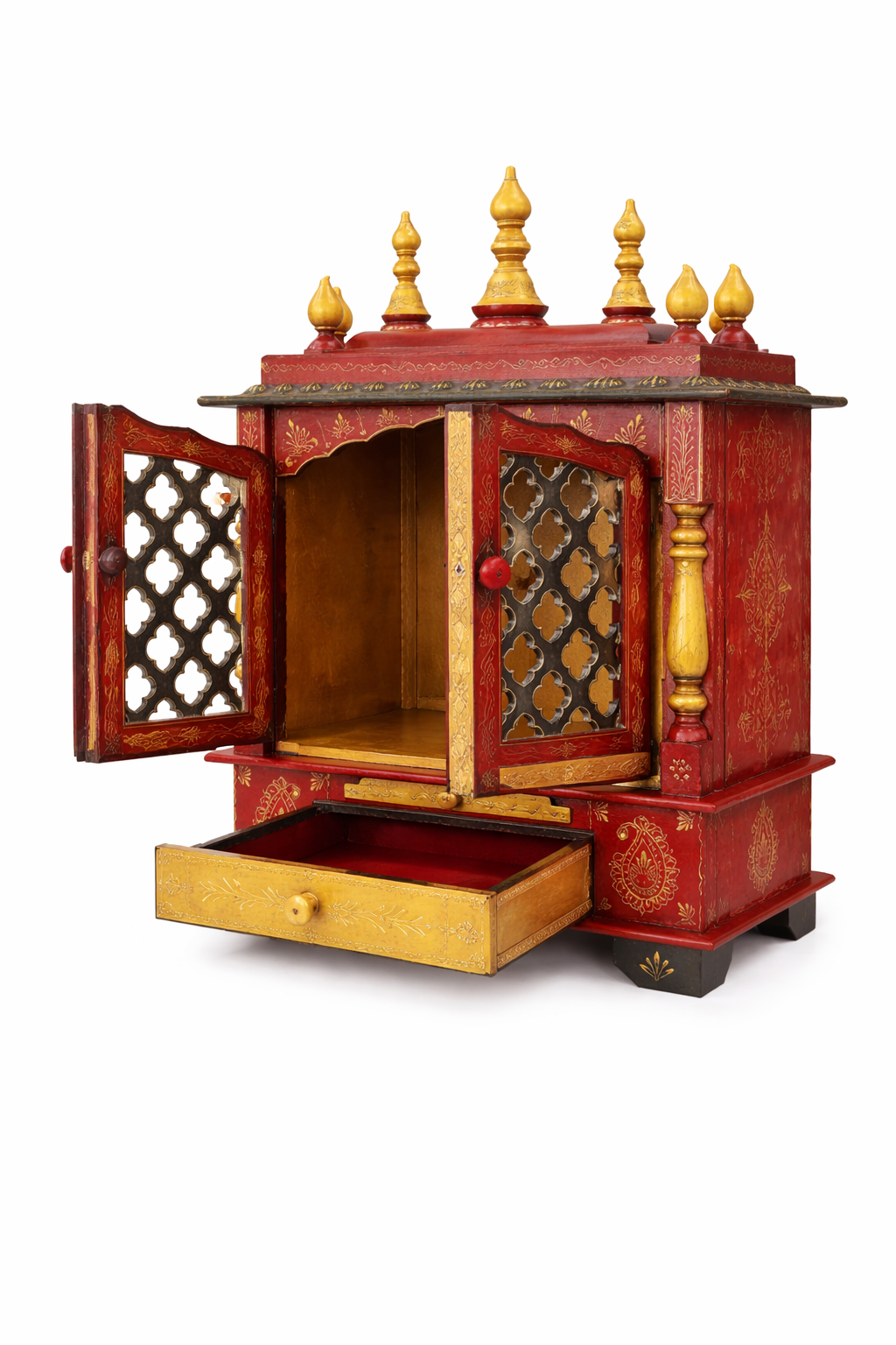 Wooden Mandir Temple with Door Colour Emboss 18x12x24 inch, Extra storage