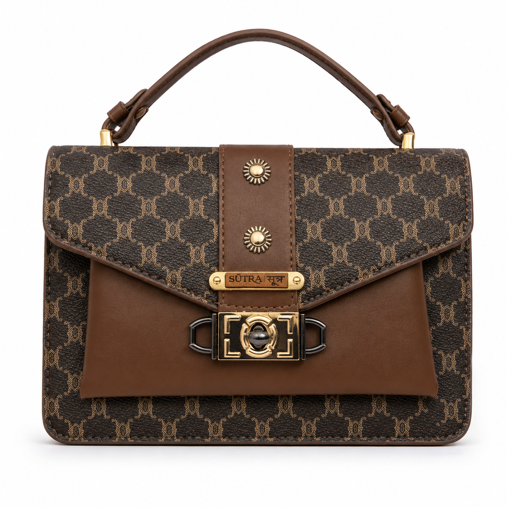 SŪTRA Women’s Structured Satchel Bag | Luxury Monogram Top Handle Crossbody Purse | Elegant Designer Style Shoulder Handbag