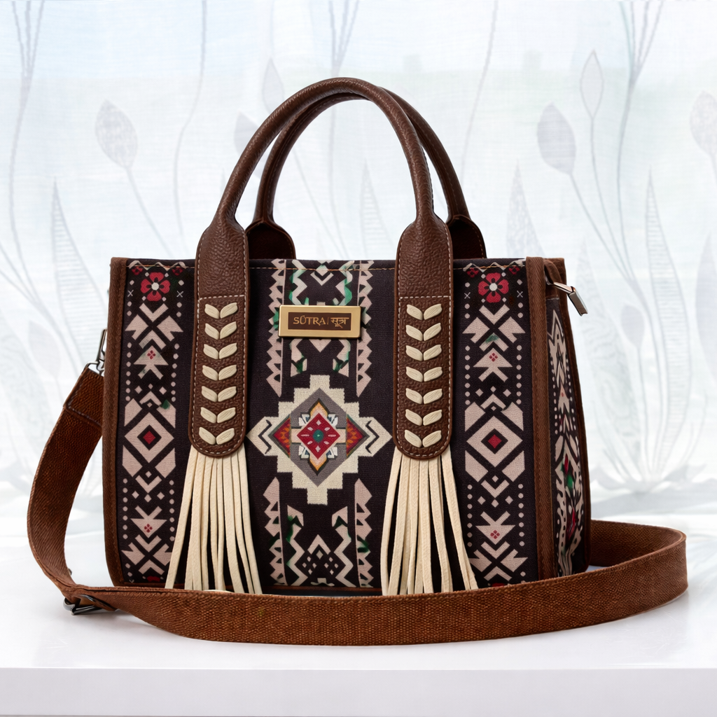 Boho Tote Bag Women | Aztec Canvas Handbag | Ethnic indian Shoulder Bag | Western Fringe Purse | Everyday Stylish Tote
