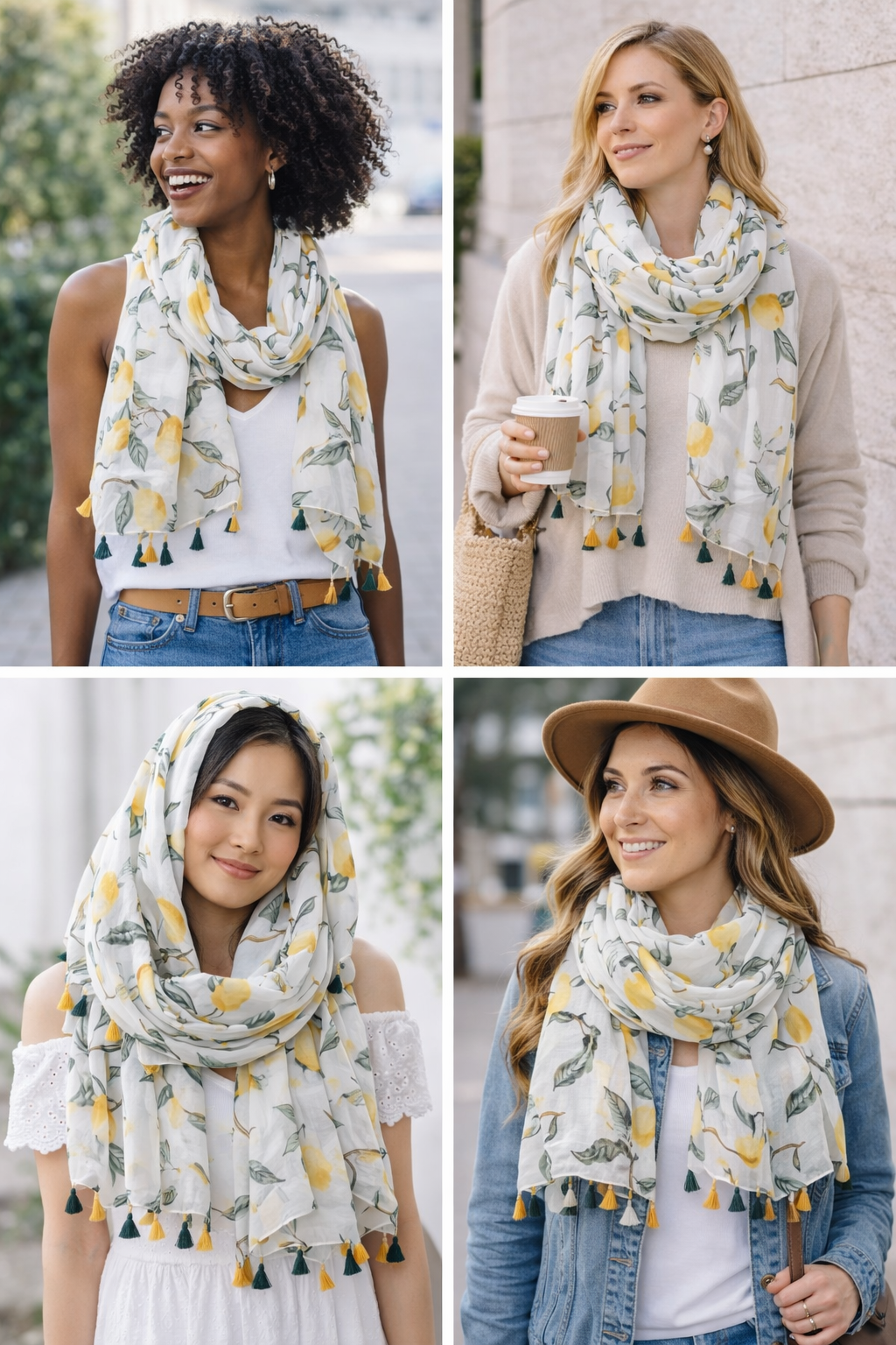 Lemon Tree Scarf - Soft Breathable Polyester Shawl Suitable for, Beach Vacations & Casual Outfits - Lightweight Lemon Tree Print, /Korean Style Accessory (Plant)