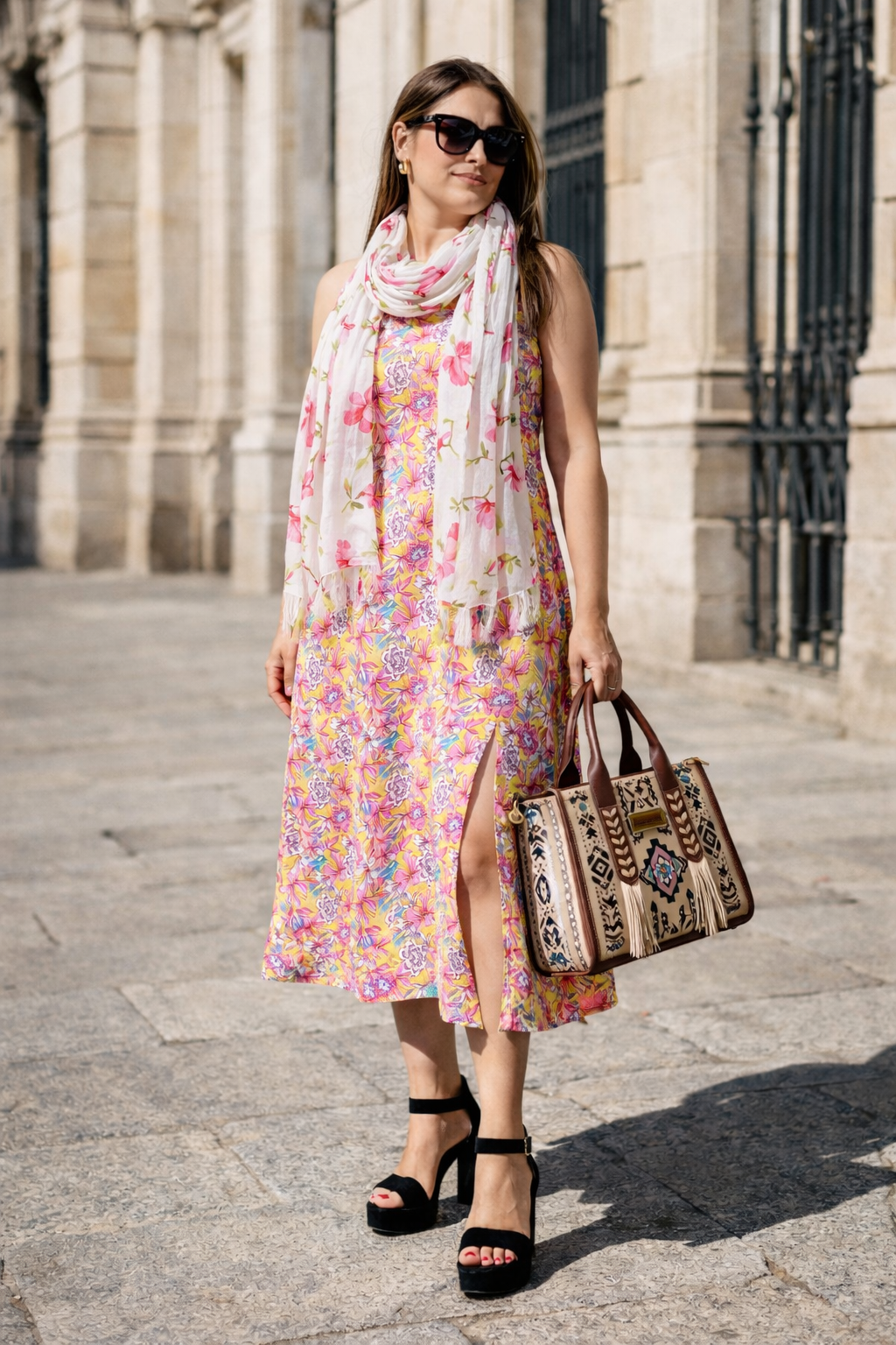 Floral Cotton Midi Dress for Women | Summer Boho Casual Dress | Lightweight Sleeveless Sundress with Side Slit | Vacation & Daily Wear Outfit