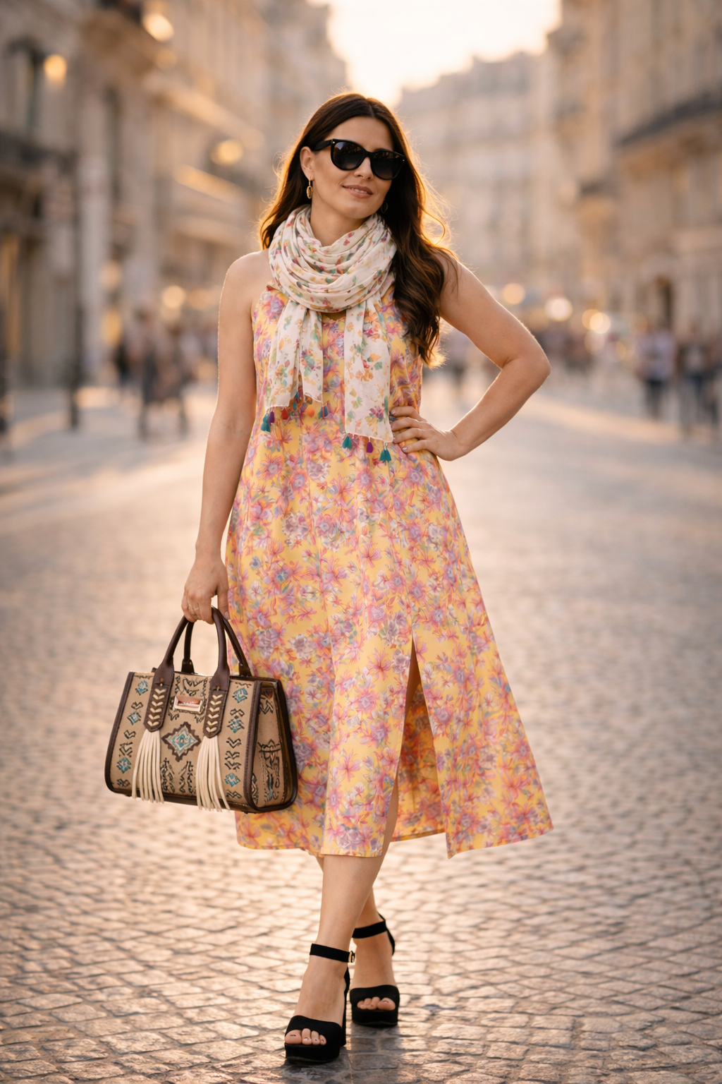 Floral Cotton Midi Dress for Women | Summer Boho Casual Dress | Lightweight Sleeveless Sundress with Side Slit | Vacation & Daily Wear Outfit