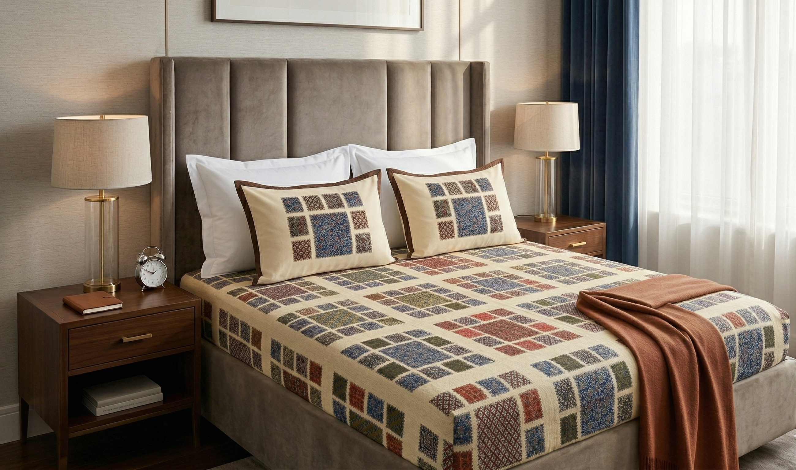 Premium Azrakh Cotton Fitted Bedsheet Set – 110x110 Inch (280x280 cm) | Handcrafted Block Print | Includes 2 Pillow Covers