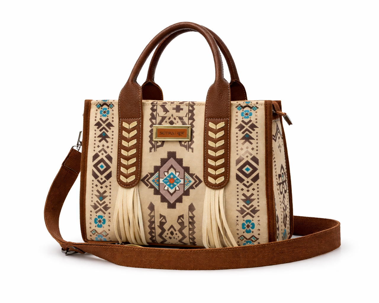 Boho Tote Bag Women | Aztec Canvas Handbag | Ethnic indian Shoulder Bag | Western Fringe Purse | Everyday Stylish Tote