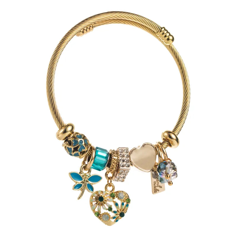 PVD Coated 14K Gold Plated Heart Shape 304 Stainless Steel Alloy Vacation Classic Style Waterproof Non Tarnish 304 Stainless Steel Bangle