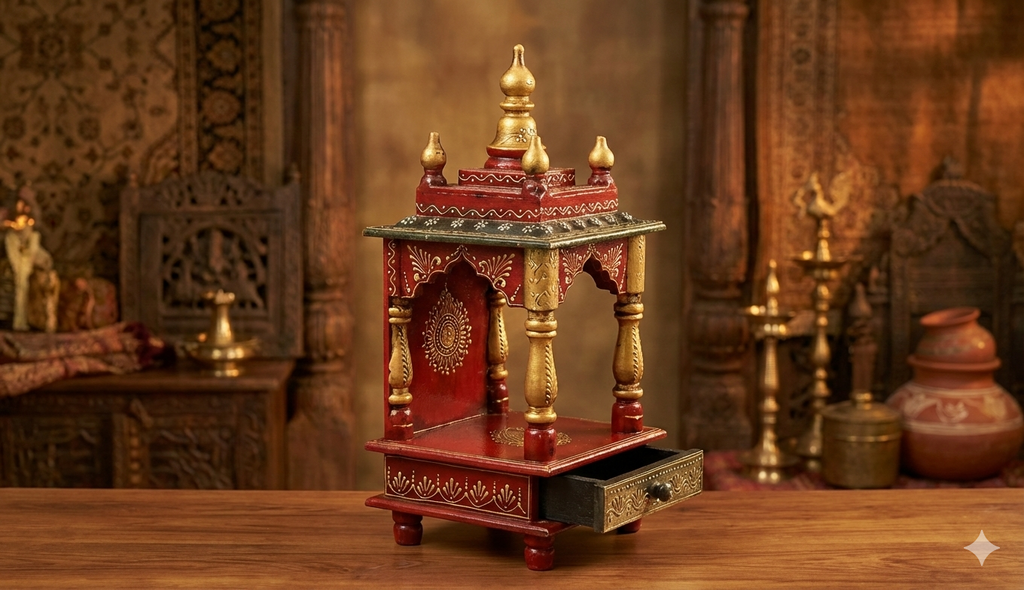 Wooden Tample Madir colour Emboss 8x8x18 inch