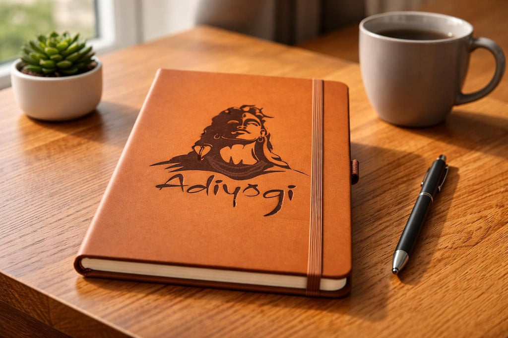 A5 Brown Softcover Ruled Notebook with Shiva Adiyogi Spiritual Artwork Journal