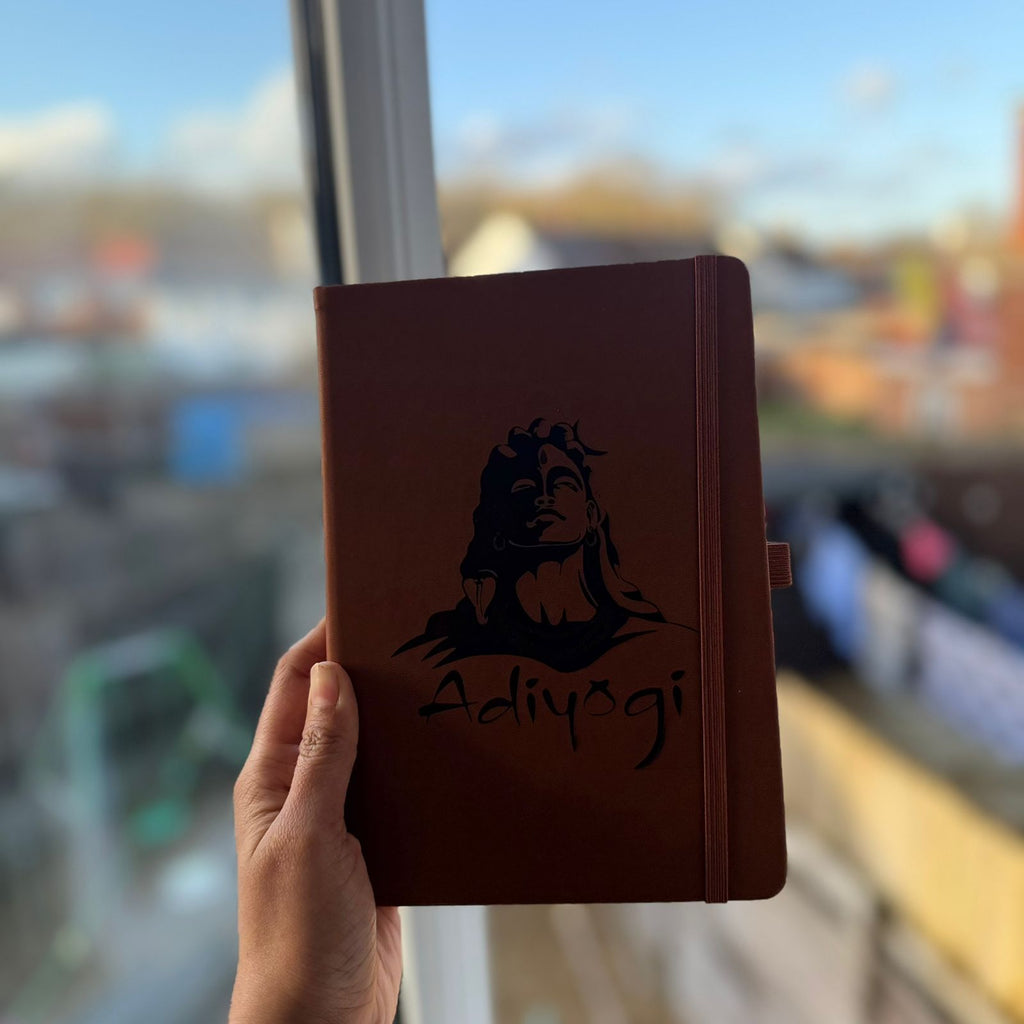 A5 Brown Softcover Ruled Notebook with Shiva Adiyogi Spiritual Artwork Journal