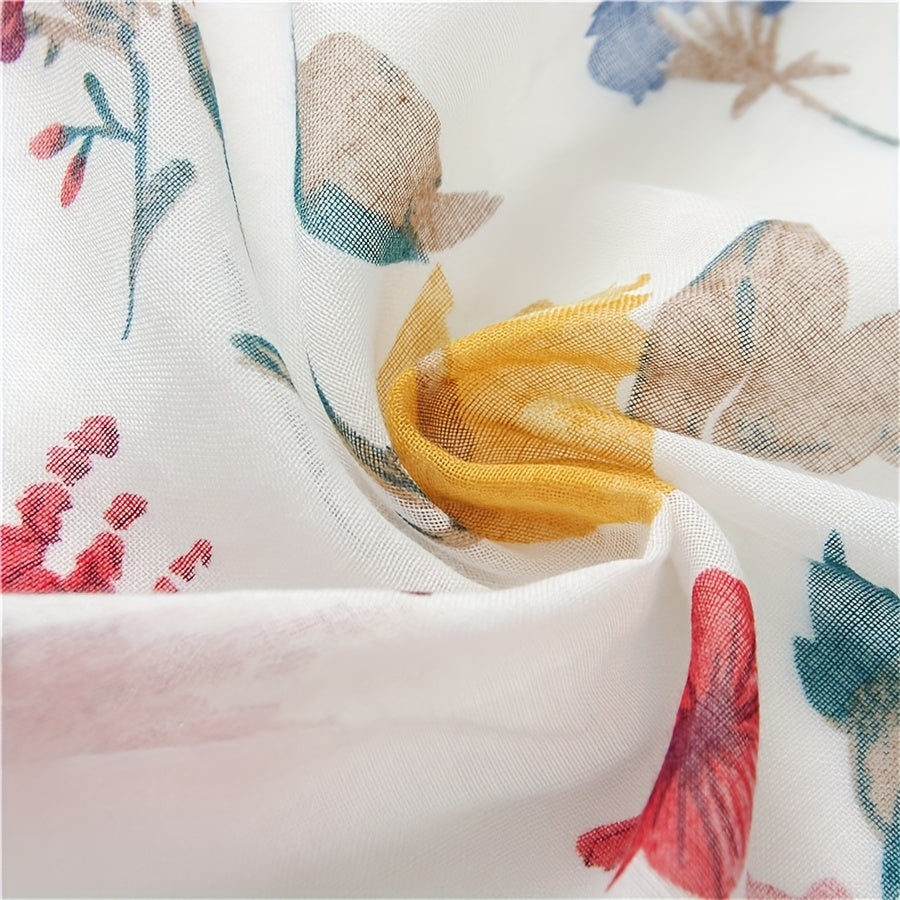 Summer Women'S Soft Tassel Scarf with Fresh Floral Patterns, Casual Scarf, Head Wrap, Shawl, Perfect for Travel And Beach Use