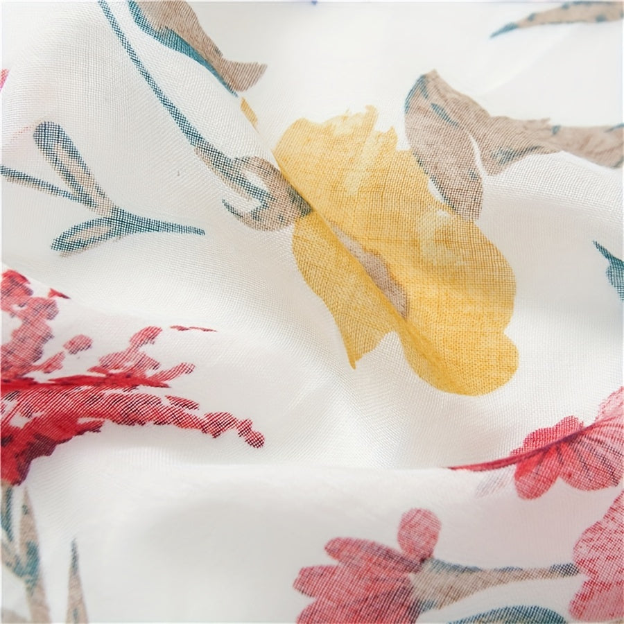 Summer Women'S Soft Tassel Scarf with Fresh Floral Patterns, Casual Scarf, Head Wrap, Shawl, Perfect for Travel And Beach Use