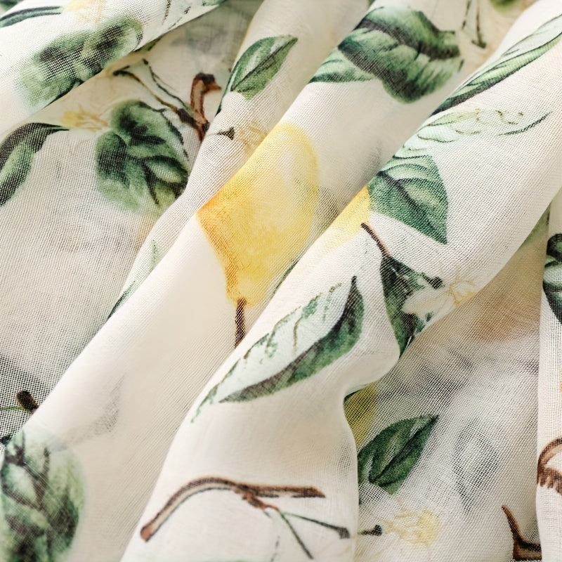 Lemon Tree Scarf - Soft Breathable Polyester Shawl Suitable for, Beach Vacations & Casual Outfits - Lightweight Lemon Tree Print, /Korean Style Accessory (Plant)