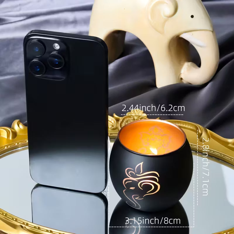 Elegant Ganesha Black Candle Holders- Tabletop Glass Elephant Trunk God Decor for Living Room & Foyer, Wedding & Festive Decoration, Diwali, Hanukkah & Kwanzaa Celebrations (4-PCS)