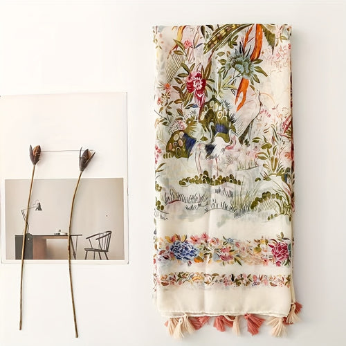 Bohemian Floral Print Scarf - Lightweight Breathable Polyester Shawl, Non-Stretch, Machine Washable, Suitable for Beach, Casual Outings & Daily Use, Beach Accessory, Bohemian Fashion Accessory, Soft Texture