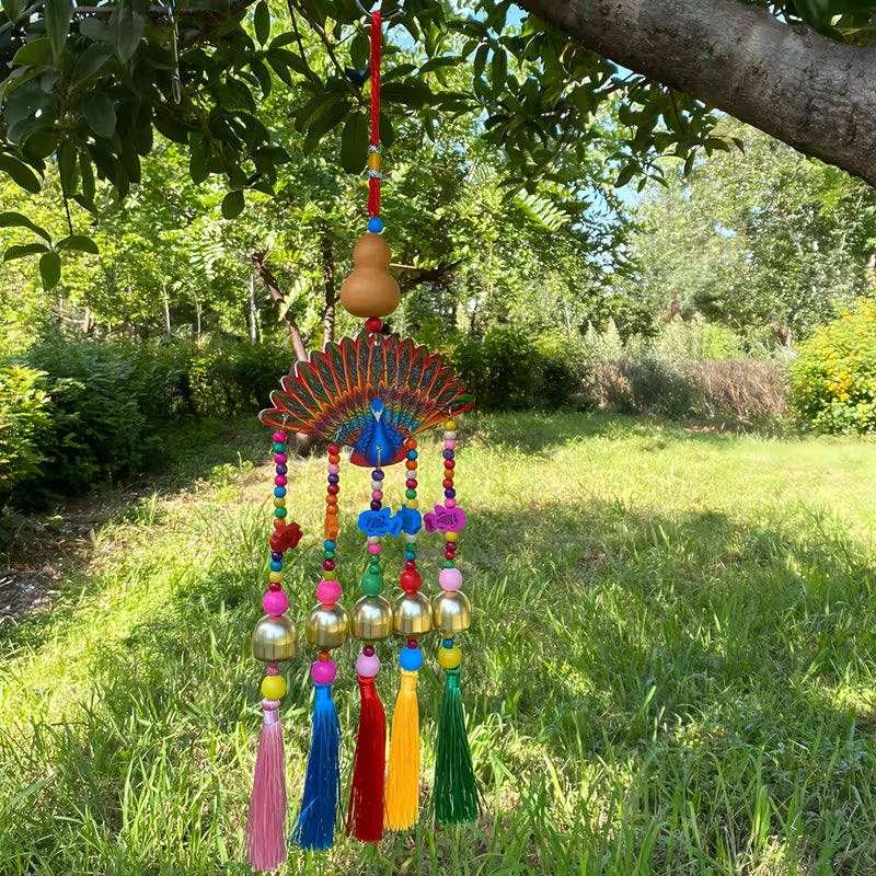 Double-Sided Painted Wooden Peacock Wind Chimes, Living Room And Study Decoration Wind Chimes/ Garden Terrace Porch Diwali gift Holiday Gifts/ Outdoor Decorations/ Travel Souvenir Pendants/ Door Bells New Year'S Gifts