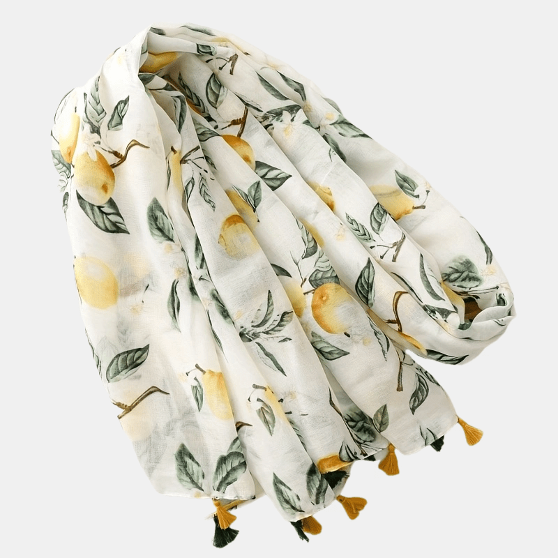 Lemon Tree Scarf - Soft Breathable Polyester Shawl Suitable for, Beach Vacations & Casual Outfits - Lightweight Lemon Tree Print, /Korean Style Accessory (Plant)