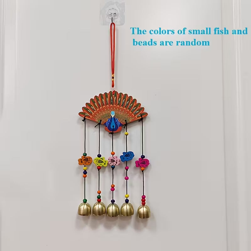 Double-Sided Painted Wooden Peacock Wind Chimes, Living Room And Study Decoration Wind Chimes/ Garden Terrace Porch Diwali gift Holiday Gifts/ Outdoor Decorations/ Travel Souvenir Pendants/ Door Bells New Year'S Gifts