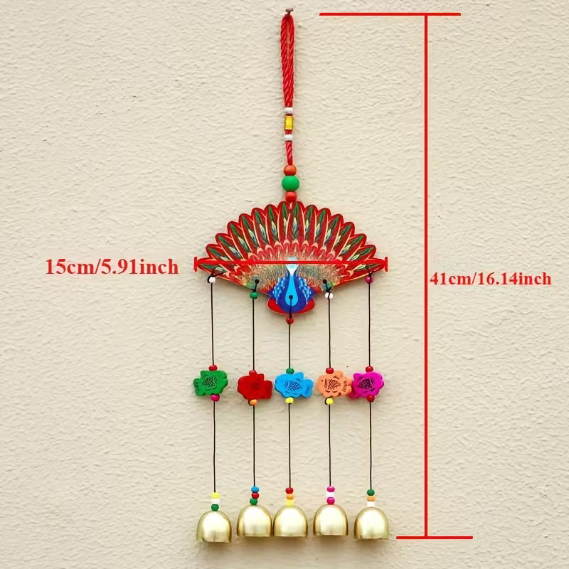 Double-Sided Painted Wooden Peacock Wind Chimes, Living Room And Study Decoration Wind Chimes/ Garden Terrace Porch Diwali gift Holiday Gifts/ Outdoor Decorations/ Travel Souvenir Pendants/ Door Bells New Year'S Gifts